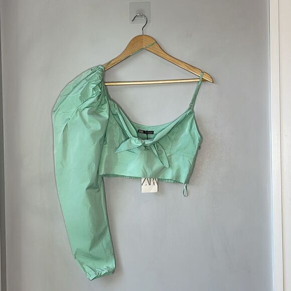 ZARA Limited Edition Puff Sleeve One Shoulder Crop Top Size Small - Picture 5 of 10